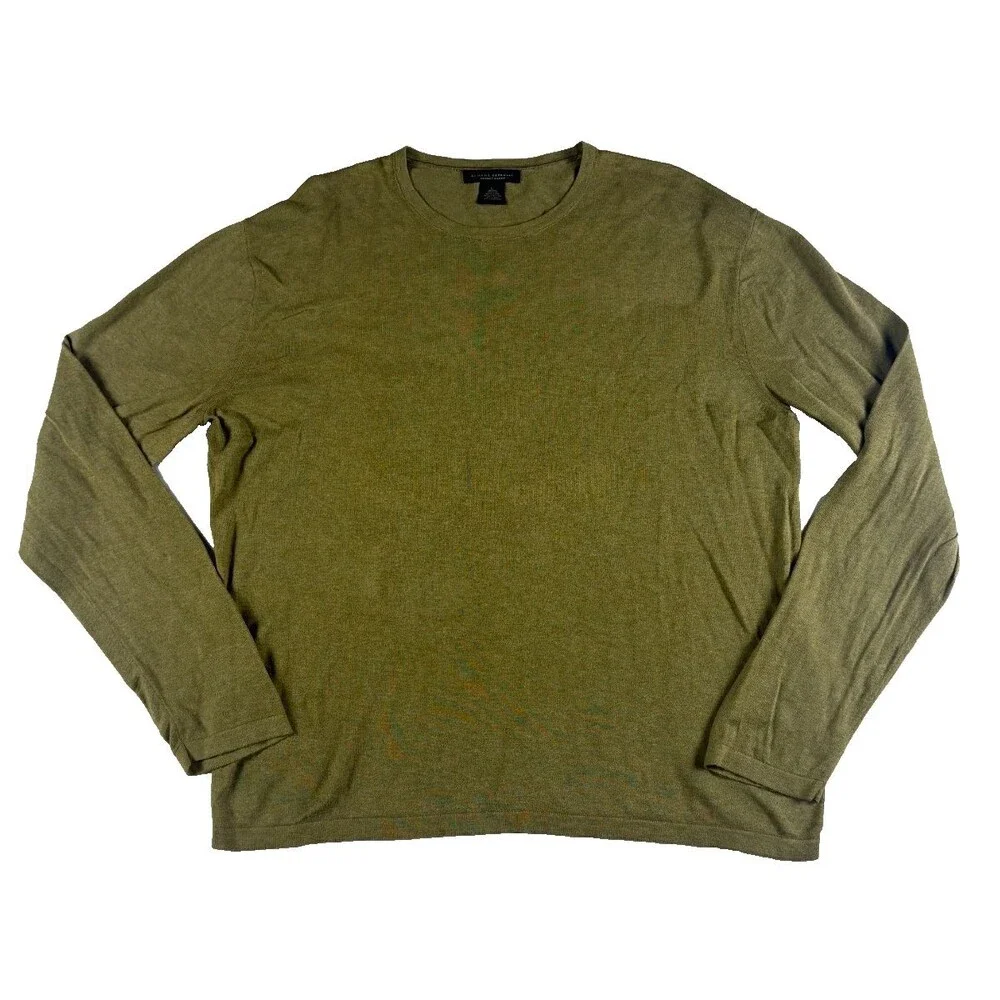 Banana Republic Mens Luxury Blend Sweater L Green Silk Cashmere Cotton Crewneck